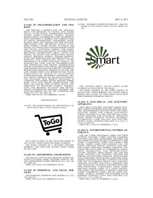 marks published for opposition - U.S. Patent and Trademark Office