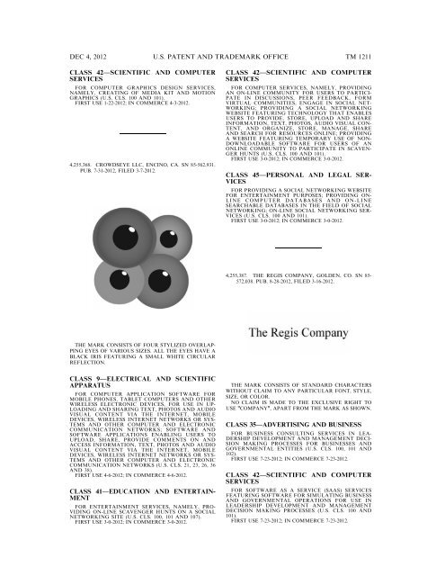 marks published for opposition - U.S. Patent and Trademark Office