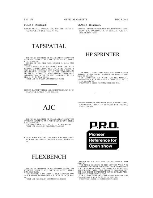 marks published for opposition - U.S. Patent and Trademark Office