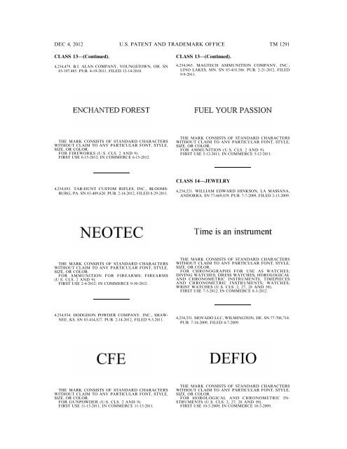 marks published for opposition - U.S. Patent and Trademark Office