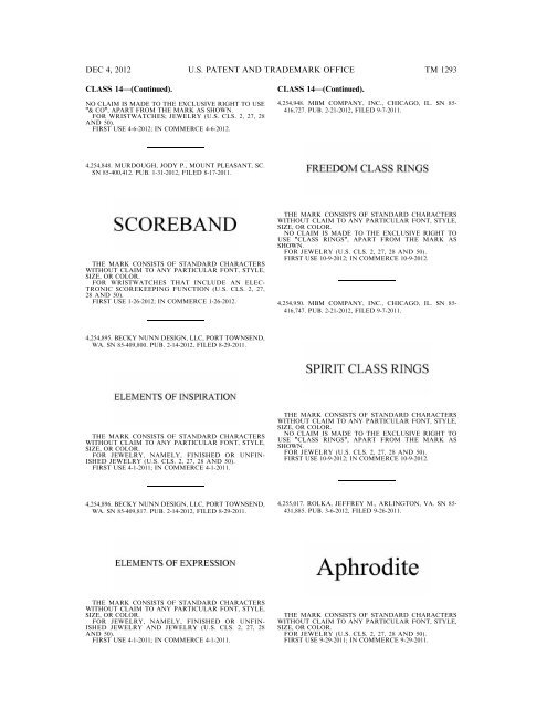 marks published for opposition - U.S. Patent and Trademark Office