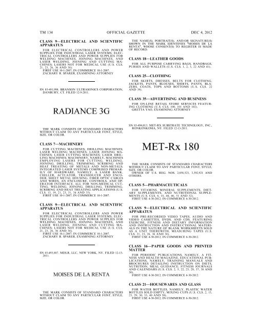 marks published for opposition - U.S. Patent and Trademark Office