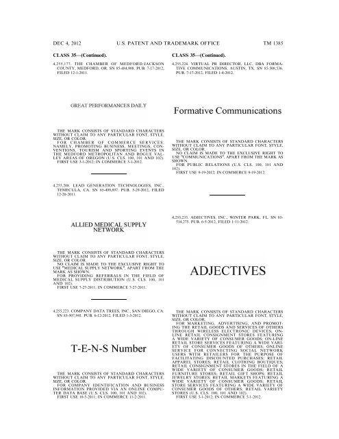 marks published for opposition - U.S. Patent and Trademark Office