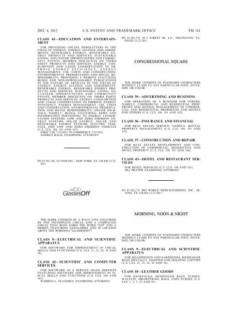 marks published for opposition - U.S. Patent and Trademark Office