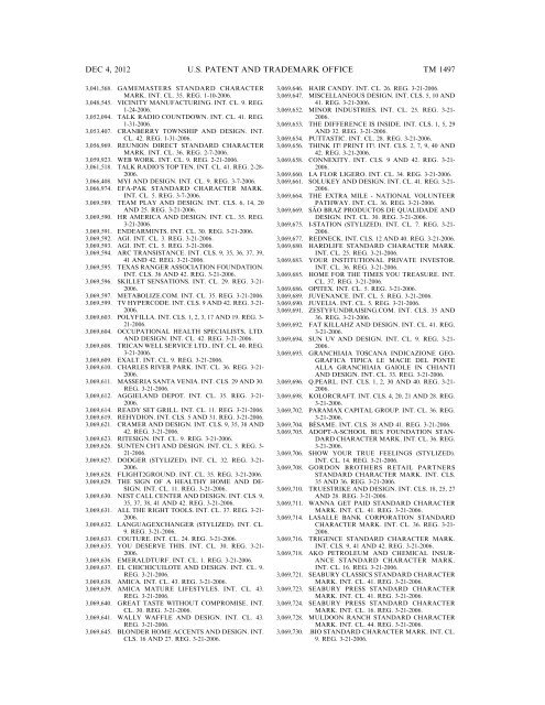 marks published for opposition - U.S. Patent and Trademark Office