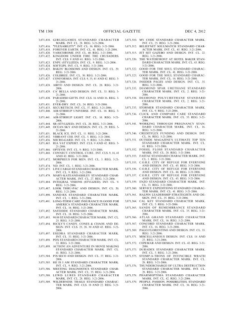 marks published for opposition - U.S. Patent and Trademark Office