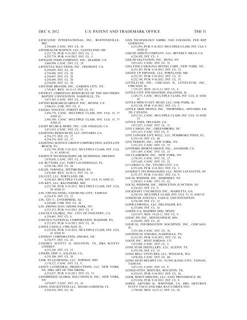 marks published for opposition - U.S. Patent and Trademark Office