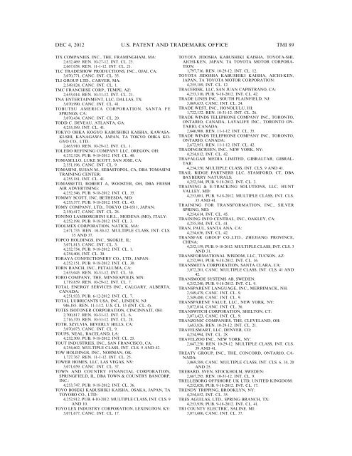 marks published for opposition - U.S. Patent and Trademark Office