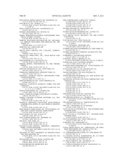 marks published for opposition - U.S. Patent and Trademark Office