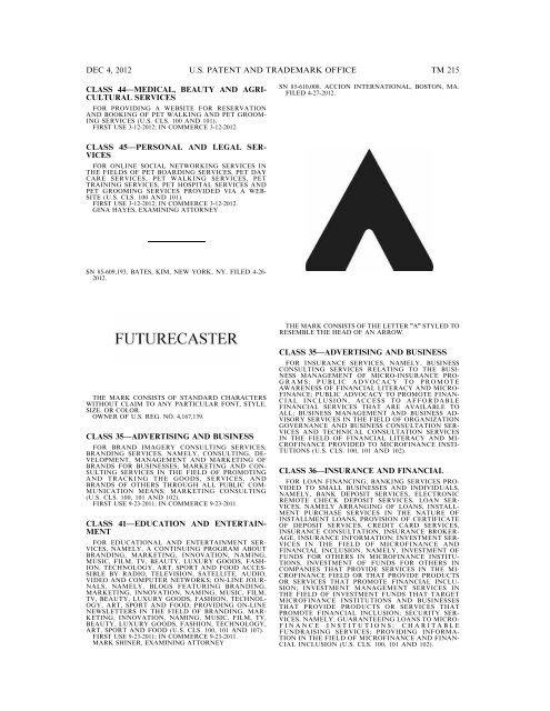 marks published for opposition - U.S. Patent and Trademark Office