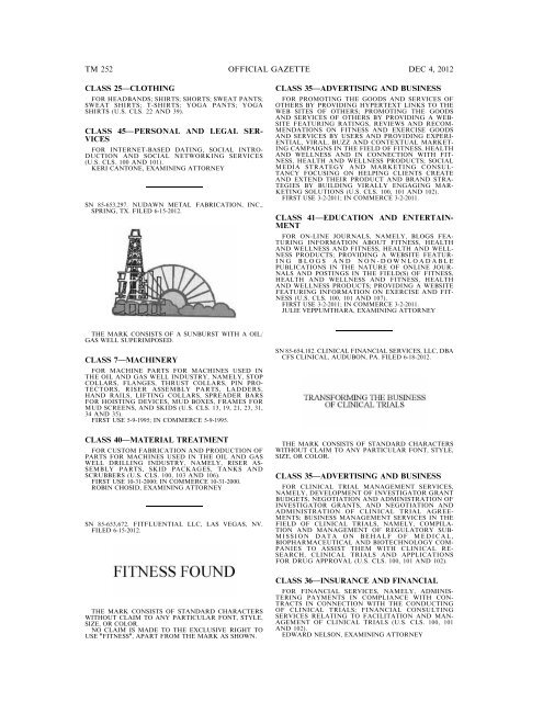 marks published for opposition - U.S. Patent and Trademark Office