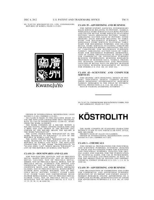 marks published for opposition - U.S. Patent and Trademark Office