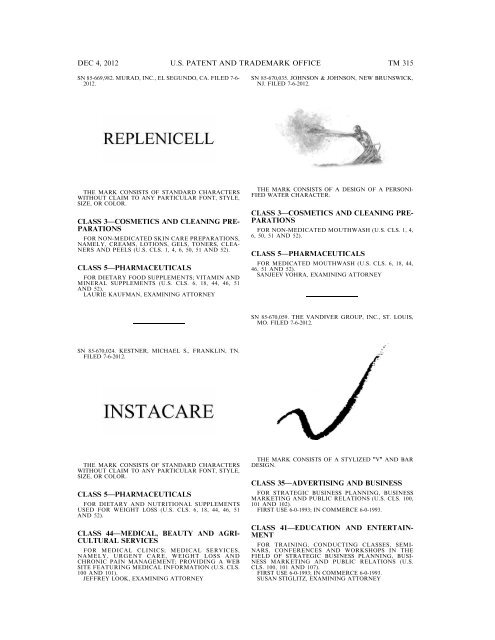 marks published for opposition - U.S. Patent and Trademark Office