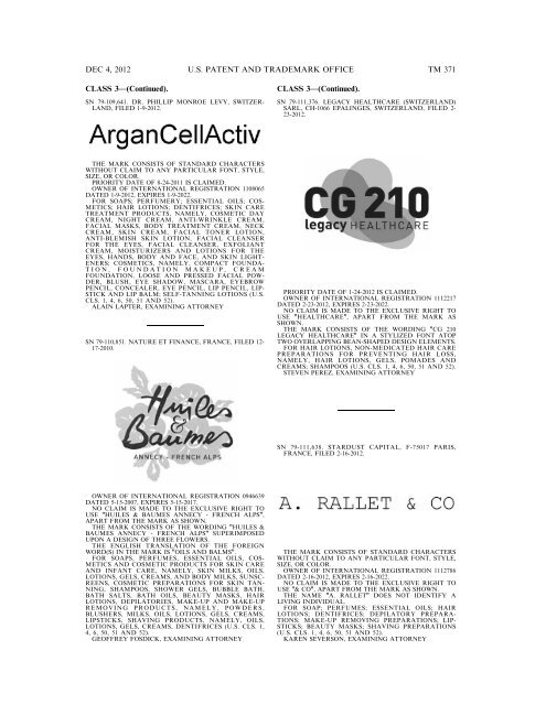 marks published for opposition - U.S. Patent and Trademark Office