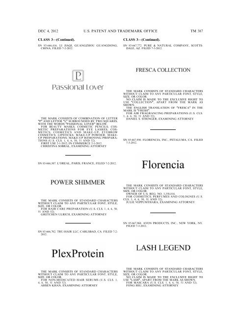 marks published for opposition - U.S. Patent and Trademark Office