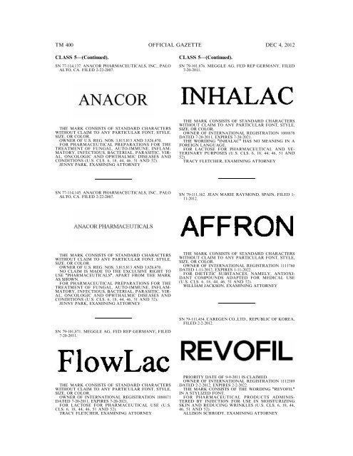 marks published for opposition - U.S. Patent and Trademark Office