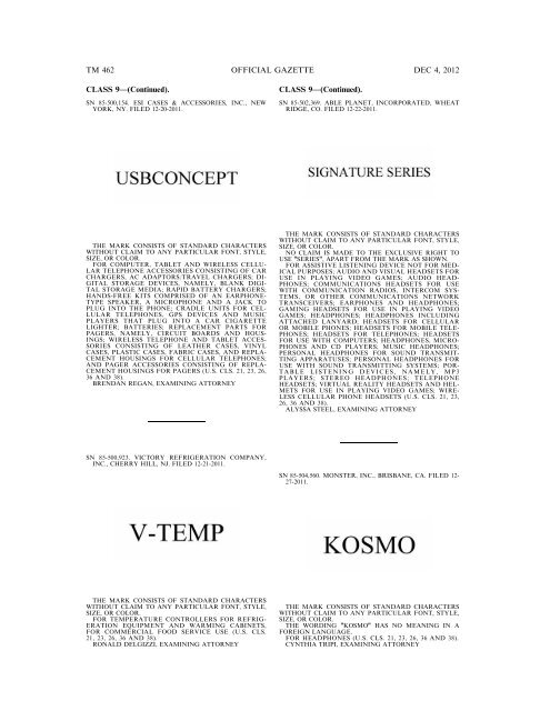 marks published for opposition - U.S. Patent and Trademark Office