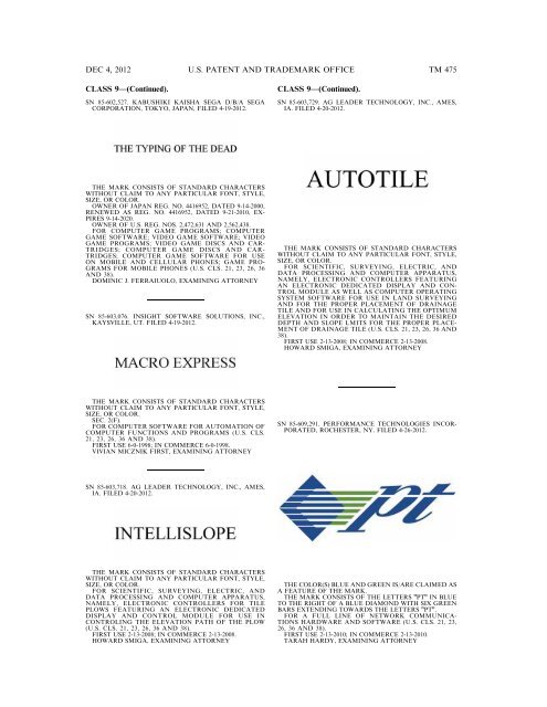 marks published for opposition - U.S. Patent and Trademark Office