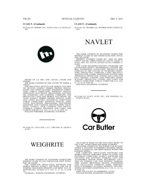 marks published for opposition - U.S. Patent and Trademark Office