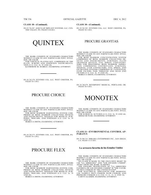 marks published for opposition - U.S. Patent and Trademark Office