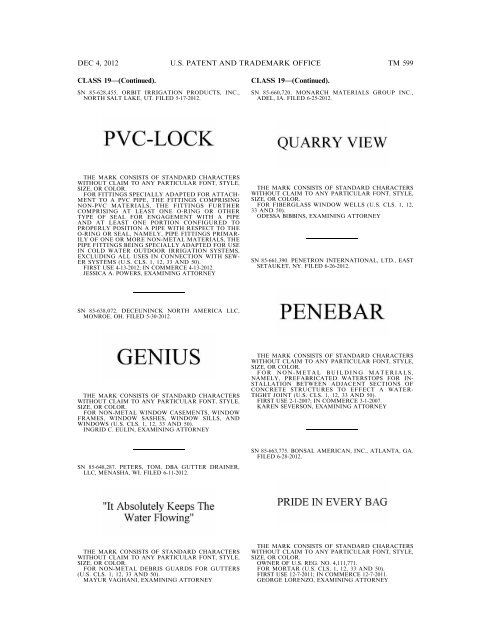 marks published for opposition - U.S. Patent and Trademark Office