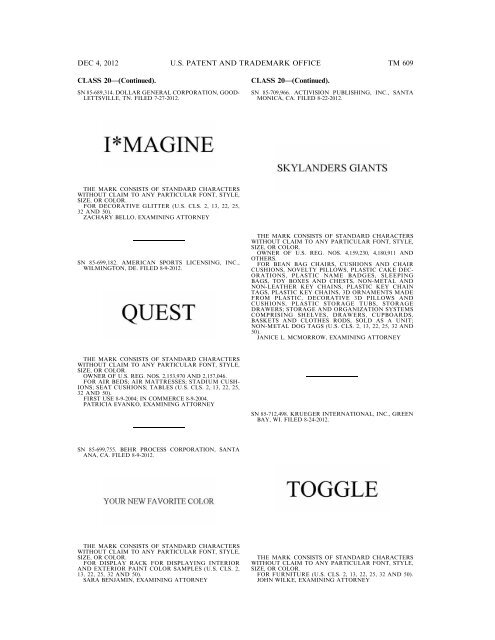 marks published for opposition - U.S. Patent and Trademark Office