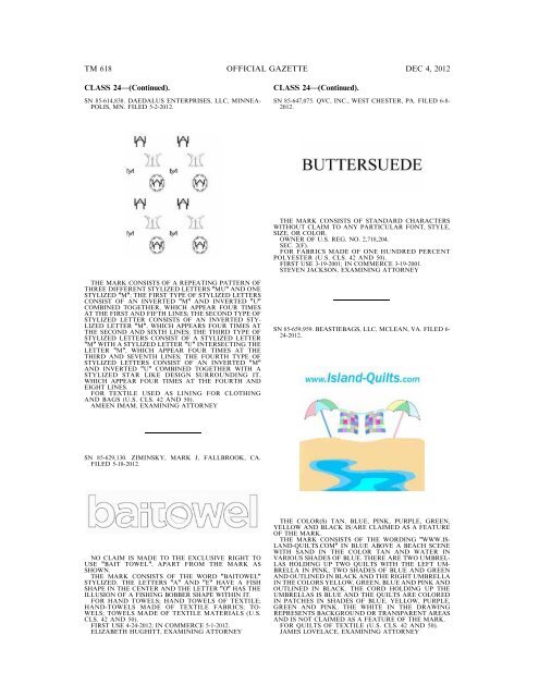 marks published for opposition - U.S. Patent and Trademark Office