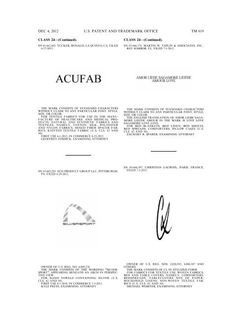 marks published for opposition - U.S. Patent and Trademark Office