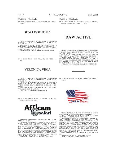 marks published for opposition - U.S. Patent and Trademark Office