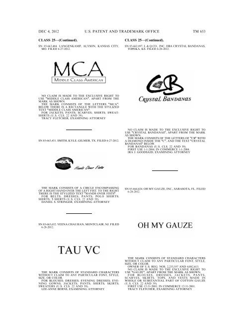 marks published for opposition - U.S. Patent and Trademark Office