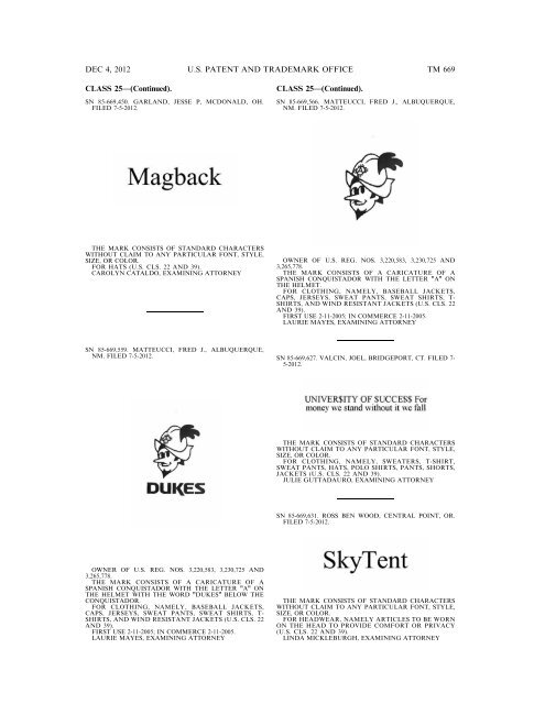 marks published for opposition - U.S. Patent and Trademark Office