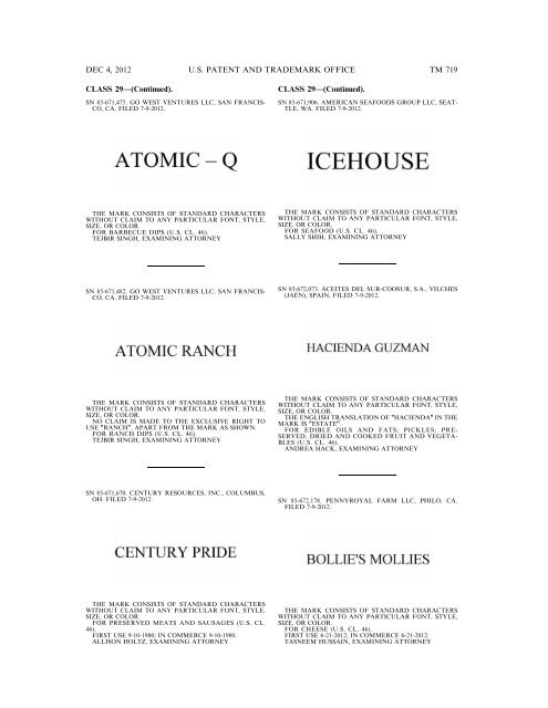 marks published for opposition - U.S. Patent and Trademark Office