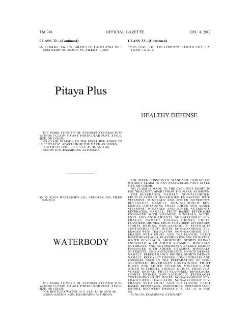 marks published for opposition - U.S. Patent and Trademark Office