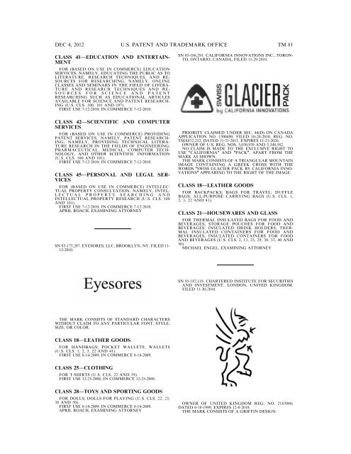 marks published for opposition - U.S. Patent and Trademark Office