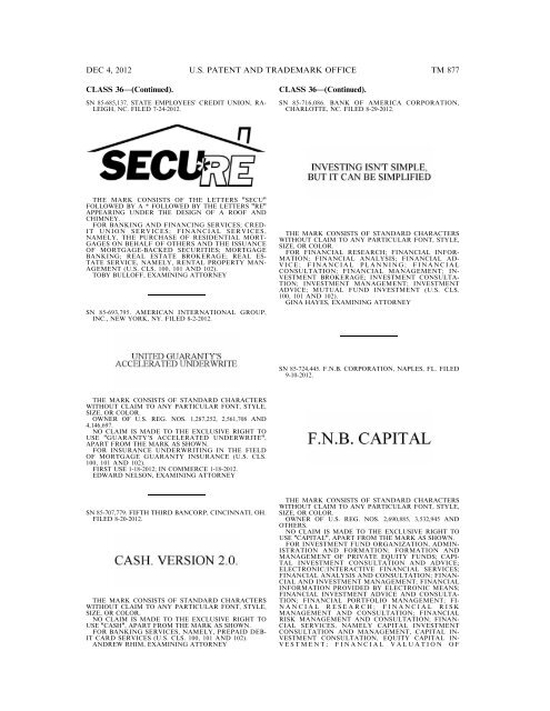 marks published for opposition - U.S. Patent and Trademark Office