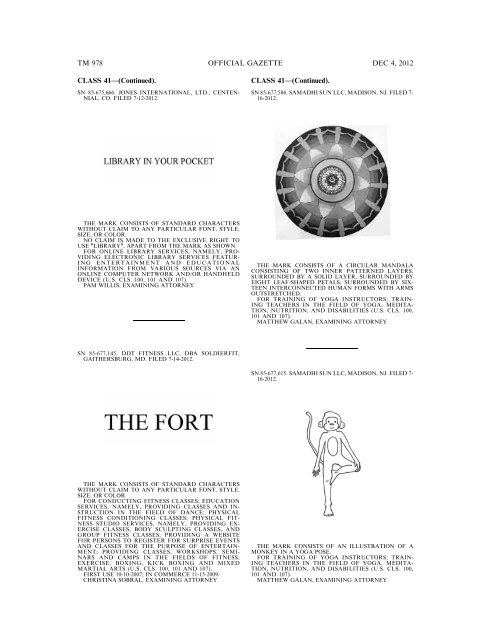 marks published for opposition - U.S. Patent and Trademark Office