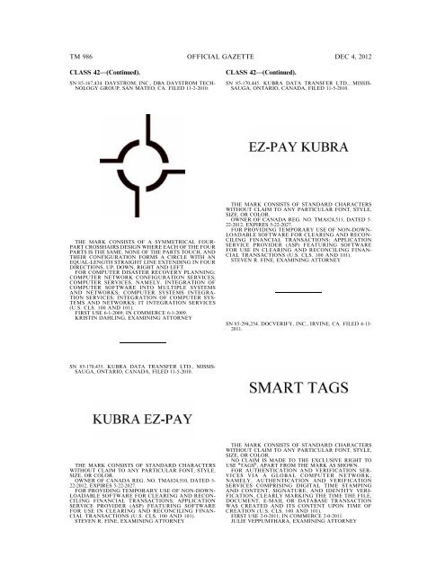 marks published for opposition - U.S. Patent and Trademark Office