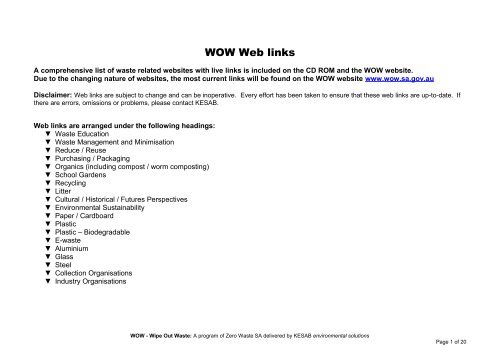 Wipe Out Waste Web links - Wipe Out Waste - WOW - sa.gov.au