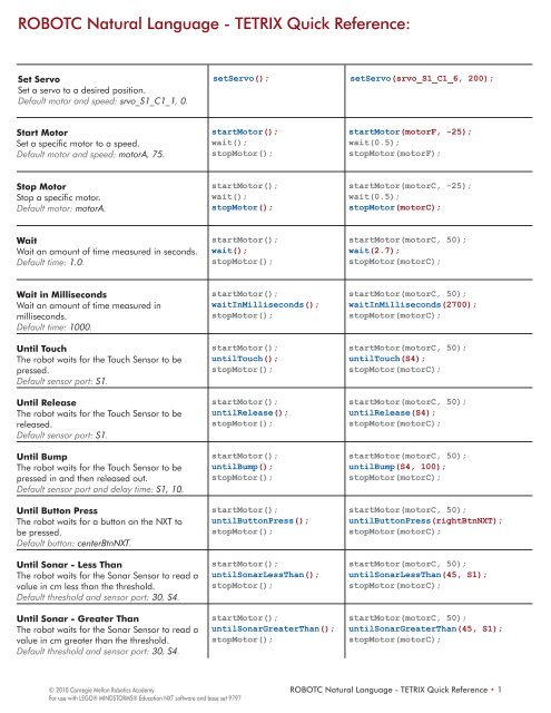 TETRIX Natural Language Functions - Quick - ROBOTC.net