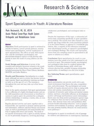 Sport Specialization In Youth A Literature Review - Persepolisthesis ...