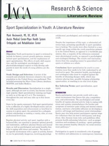 Sport Specialization in Youth: A Literature Review. - Murdoch ...
