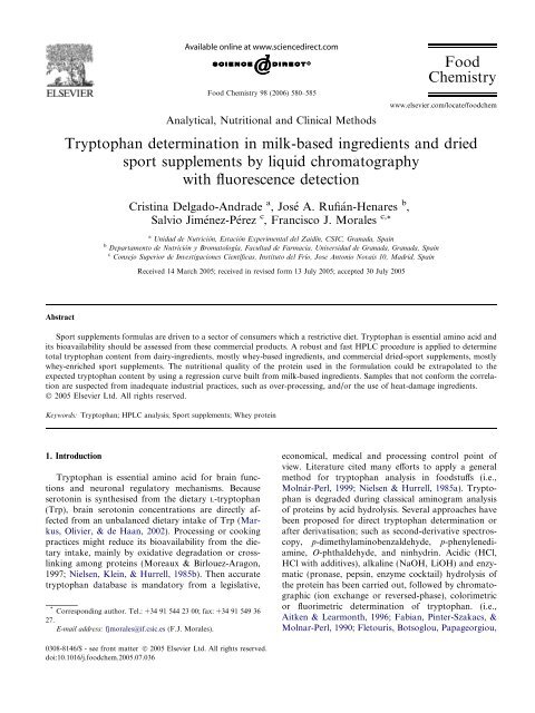 Tryptophan determination in milk-based ingredients and dried sport ...