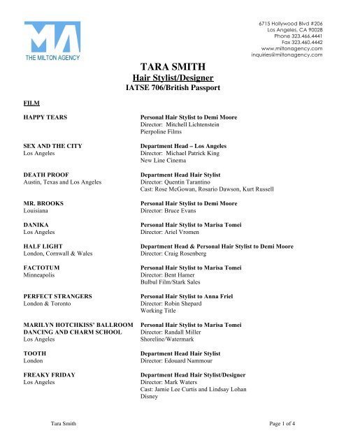 Tara Smith Hair Stylist Designer The Milton Agency