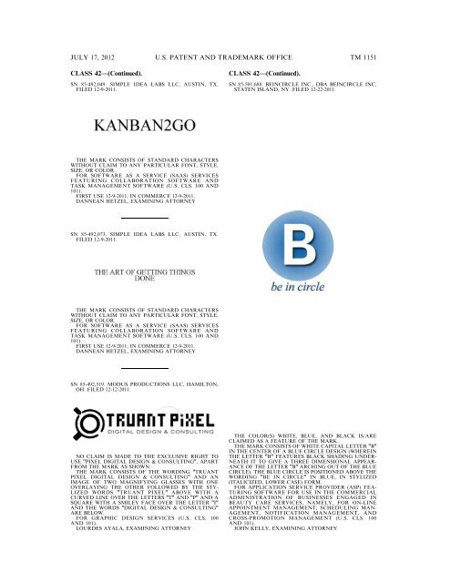 marks published for opposition - U.S. Patent and Trademark Office