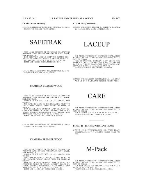 marks published for opposition - U.S. Patent and Trademark Office