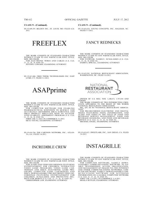 marks published for opposition - U.S. Patent and Trademark Office