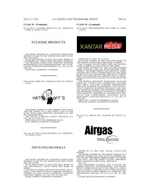 marks published for opposition - U.S. Patent and Trademark Office