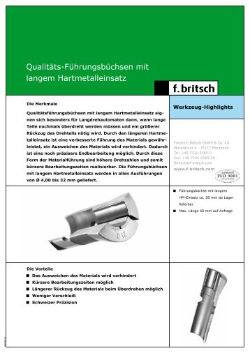 Führungsbüchsen mit langem HM-Einsatz - Friedrich Britsch GmbH ...