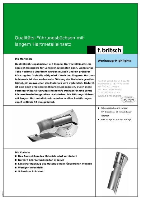 Führungsbüchsen mit langem HM-Einsatz - Friedrich Britsch GmbH ...