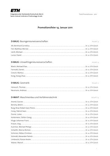 Liste der Promovierten vom 14. Januar 2011 - ETH Life - ETH Zürich